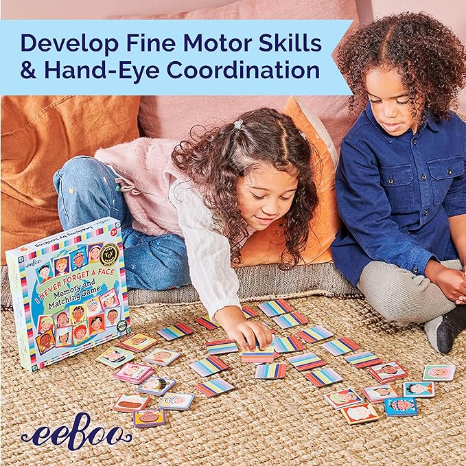 eeBoo: Memory and Matching Game- I Never Forget a Face- 24 Pairs, Develops Recognition, Concentration, Memory & Social Skills, Age 3+