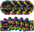 48Pcs Neon Glow in the Dark Paper Plates and Napkins Neon Birthday Party Decorations Paint Splatter Birthday Party Supplies Colorful Graffiti Disposable Tableware for Kids Baby Shower Serves 24