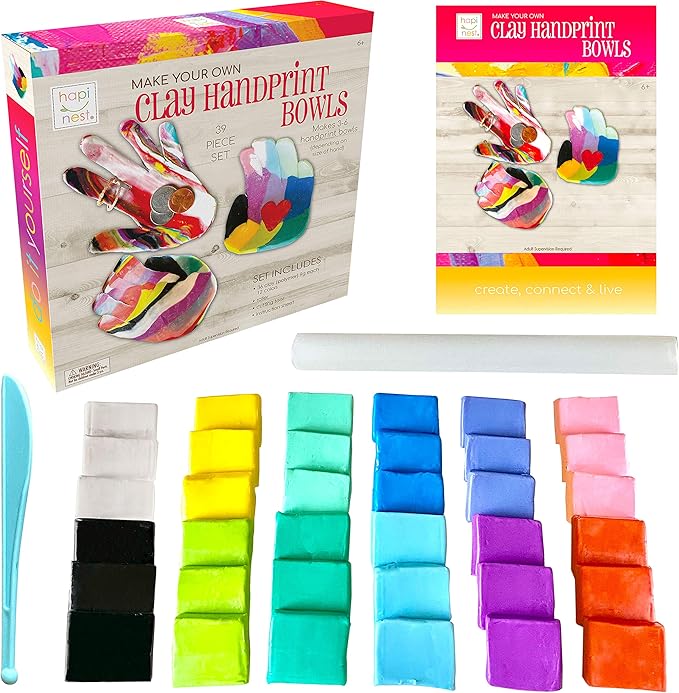 Hapinest Make Your Own Clay Handprint Bowl Kit for Kids, Arts and Crafts for Boys & Girls Ages 6 Years and Up