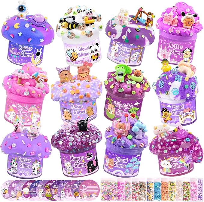 12 Pack Slimes, Purple Slime for Kids, Butter Cloud Slime kit for Girls Ages 8-12, Toys for Girls and Boys, Birthday Party Favors for Kids Goodie Bag Easter Basket Stuffers