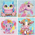 GIFOHAPY 4 Pack Diamond Art Kits for Kids, 5D Cute Animal Diamond Painting Kit for Beginners, Gem Art Crafts By Number for Boys Girls Ages 6-8-12-14,Home Wall Decor Gift 6X6“ (XY001+002+003+04)