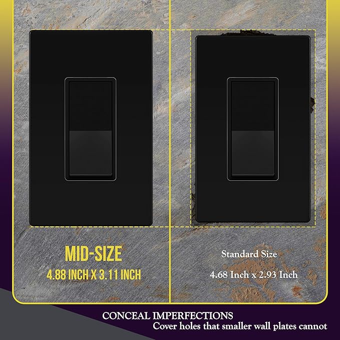 ENERLITES Screwless Decorator Wall Plates Child Safe Outlet Covers, Gloss Finish, Medium Size 1-Gang 4.88" H x 3.11" L, Unbreakable Polycarbonate Thermoplastic, SI8831M-BK-5PCS, Black