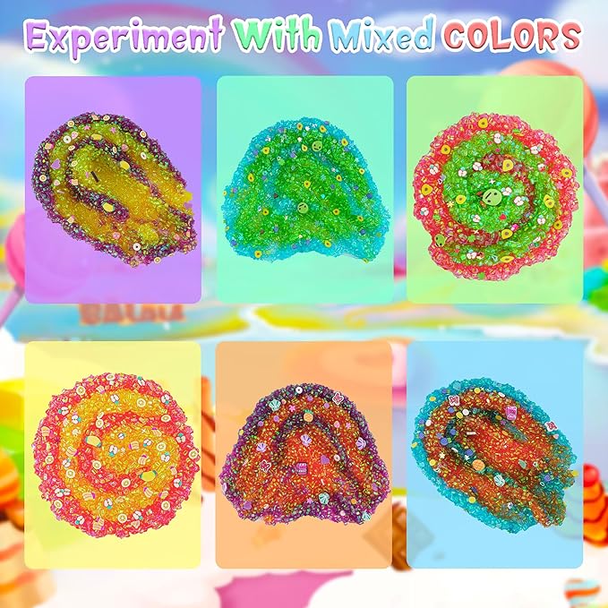 6 Pack Bingsu Crunchy Slime Kit, Rainbow Slime for Kids, with Cute Slime Charms & Add-ins, Slime Party Favors Sensory Toys, Holiday Birthday Easter Hallowmas Christmas Girls Gift & Boys Gift