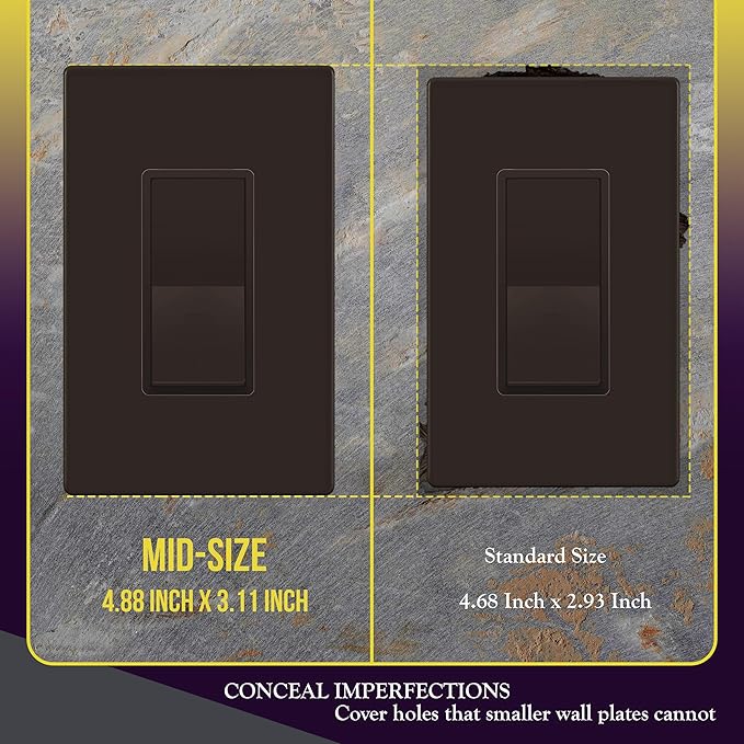 ENERLITES Screwless Decorator Wall Plates Child Safe Outlet Covers, Gloss Finish, Medium Size 1-Gang 4.88" H x 3.11" L, Unbreakable Polycarbonate Thermoplastic, SI8831M-BR, Brown