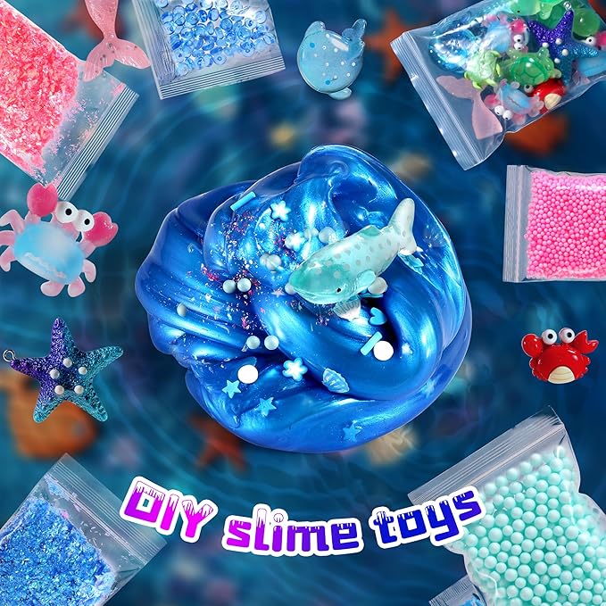 Ocean Slime Kit for Girls,Non Sticky,Super Soft Sludge Toy,Birthday Gifts for Kids 4-12,Soft Shiny Metal Clay Toy Girls & Boys