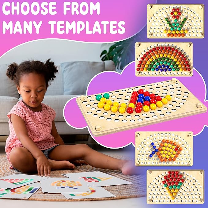 Toddler Wooden Learning Montessori Toys – Preschool educational board bead game Baby Rainbow Stacking Matching Counting Color Sorting for fine Motor Math Skills Boys and Girls for 3 4 5 Years Old