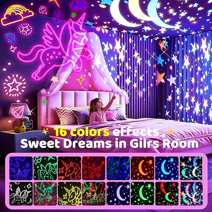 MINGKIDS Unicorn Toys Night Light for Toddler Girls,Unicorn Gifts Age 6-8,Unicorns and Starry Night Light Projector for Kids, Birthday Gift for 3-10 Year Olds Girls
