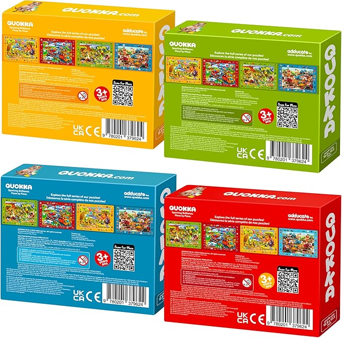 QUOKKA 100 Piece Puzzles for Kids Ages 4-6 – 4xSET Jigsaw Puzzles for Kids Ages 6-8 – Educational Search & Find Game with Animals, Cars for Childrens 5-8 – Toddler Learning Toy Gift for Boys and Girls