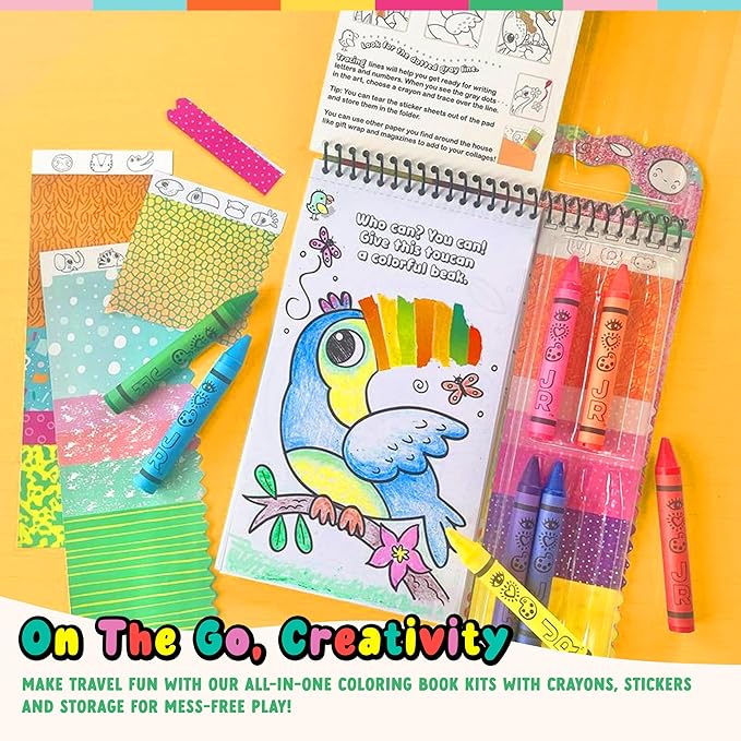 Bright Stripes Art on The Go Collage Fun Jungle Theme Travel Kit for Kids Ages 3+| Mess-Free Activity with Crayons, Stickers & Coloring Book | Tear & Collage | Portable Set for Toddler & Preschooler