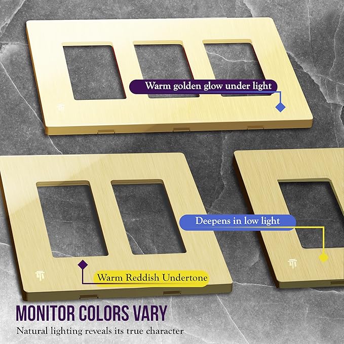 ENERLITES Elite Series Screwless Decorator Wall Plate Child Safe Outlet Cover, Gloss Finish, Size 3-Gang 4.68" H x 6.53" L, Unbreakable Polycarbonate Thermoplastic, SI8833-BGD, Brushed Gold