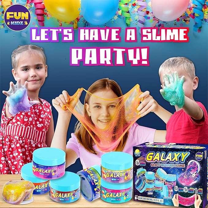 35.16 FL OZ Galaxy Glowing Slime for Kids, FunKidz 1040ML Premade Space Slime 8 Packs Toy for Girls Slime Kit with Neon, Glow, Metallic Fun Boys Craft Great Party Gifts