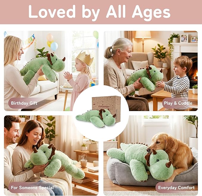 Niuniu Daddy Weighted Dinosaur Stuffed Animal for Kids & Adults, 22 Inch 3.3lb Large Plush Toy with Soft Fur, Weighted Plushies Pillow for Sensory Calm, Huggable Gift for Everyday Comfort