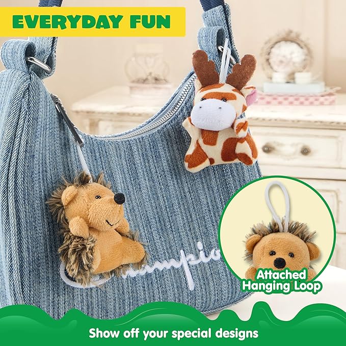 JOYIN 24 Pcs Mini Safari Animal Plush Toys (24 Units 3" Each), Animals Keychain Decoration for Kids, Small Stuffed Animal Bulk for Kids, Carnival Prizes, School Gifts, Party Favor Goodie Bags