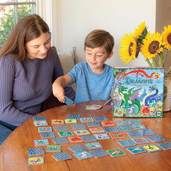eeBoo: Memory and Matching Game - Shiny Dragons - 24 Pairs, Develops Recognition, Concentration, Memory & Vocabulary Skills, Age 3+