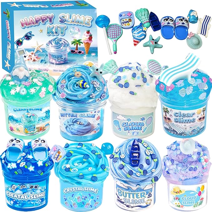 8 Pack Summer Butter Slime Kit for Girls and Boys,Party Favors Stretchy and Non-Sticky, Stress Relief Toy,Soft DIY Slime for Kids Birthday Gift Christmas Stocking Stuffers