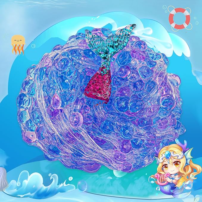 Mermaid Fishbowl Bead Slime - Super Stretchy, Non-Sticky & Crunchy Slime Sensory Toy, Kids Slimes Party Favor Gift for Birthday, Easter, Halloween, Christmas