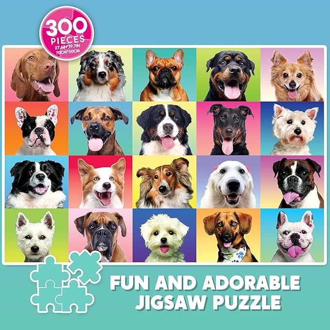 JOYIN 300 pcs Multicolor Dog Puzzles, Jigsaw Puzzle for Kids and Adults(27.6" x 19.7"), Puppy Theme Puzzles for Toddlers, Collection Gift Home Art Decor, Birthday Gift for Boys Girls 3 4 5 6 7 8