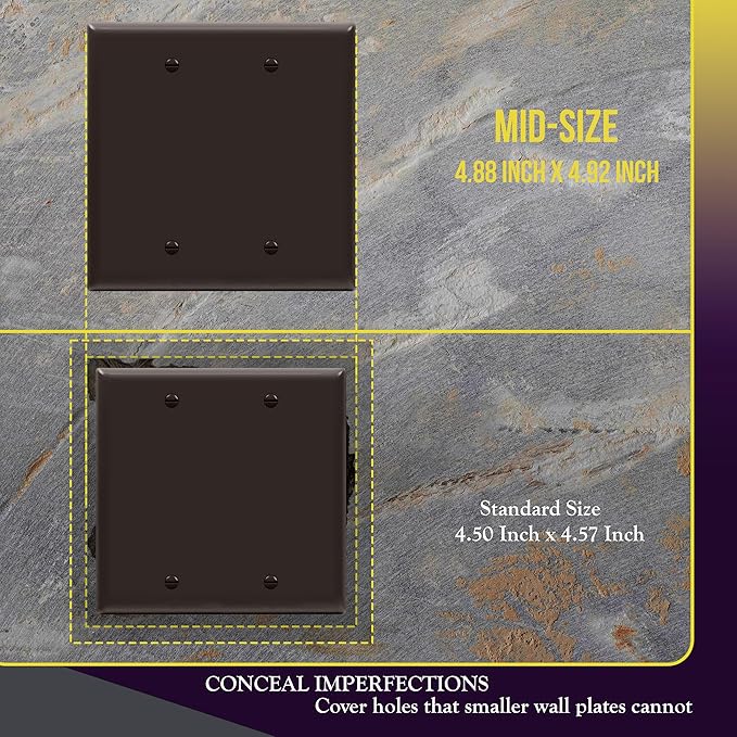 ENERLITES Double Blank Device Wall Plate, Gloss Finish, Mid-Size 2-Gang 4.88" x 4.92", Unbreakable Polycarbonate Thermoplastic, UL Listed, 8802M-BR, Brown