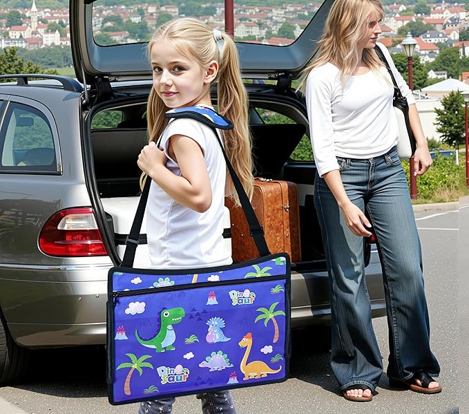 Kids Travel Tray for Airplane - Toddler Car Seat Table Tray, Road Trip Essentials for Boys & Girls, Carseat Lap Desk for Kids Road Trip Activities,Blue Dinosaur