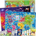 QUOKKA 3X Set Learning Board Games for Kids 8-12 - Educational Trivia Cards Ages 6-8 - Travel United States - World Map - Explore Outer Space - Gift for Children and Teens 4-8 - Jigsaw Puzzles