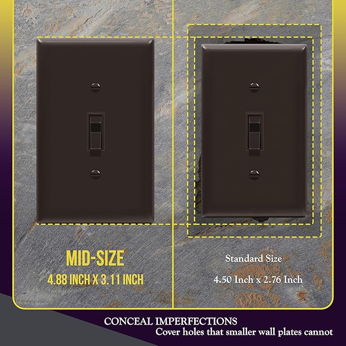 ENERLITES Toggle Light Switch Wall Plate, Gloss Finish, Midway Size 1-Gang 4.88" x 3.11", Unbreakable Polycarbonate Thermoplastic, UL Listed, 8811M-BR-10PCS, Brown (10 Pack)