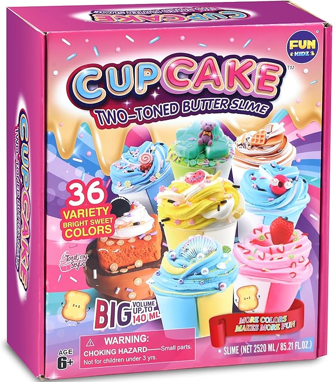 36 Big Cupcake Butter Slime Packs for Girls, FunKidz Two Toned Butter Slime Kit for Kids Party Favors Premade Bulk Slime Toys