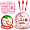 Berry First Birthday Party Decoration - 96Pcs Strawberry 1st Sweet One Plates Napkins Fork Tableware, Strawberry First Disposable Party Supplies for Girl 1st Birthday Baby Shower Table Decor, Serve 24