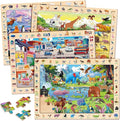 SYNARRY Wooden Puzzles for Kids Ages 4-6, 4 x 60 Piece Match & Find Puzzles for Kids Ages 3-5 Boy Girl, Educational Easter Gifts for 4-8 Year Olds, Learning Jungle Savannah Polar Animals & City Life