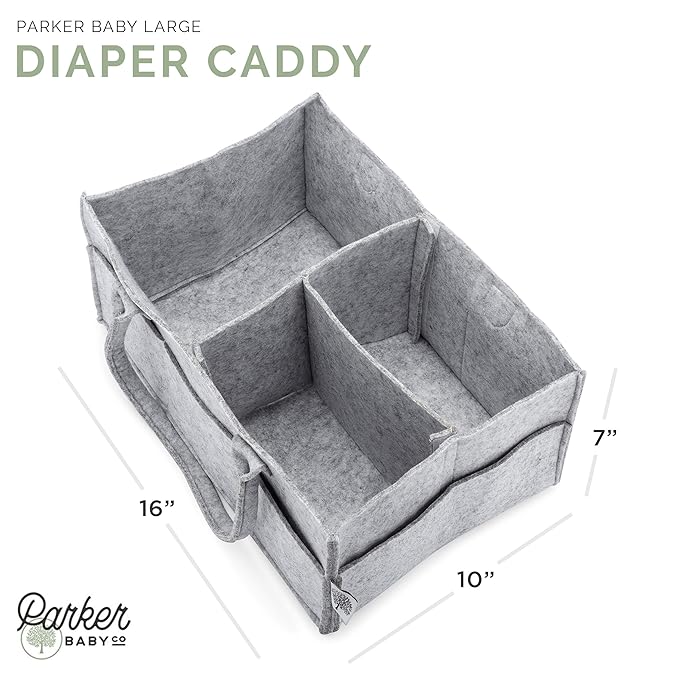 Parker Baby Co. Diaper Caddy - Nursery Storage Bin and Car Organizer for Diapers and Baby Wipes - Gray, Large