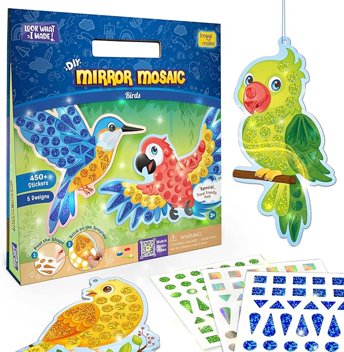 Imagimake Mirror Mosaic Birds Art Set |DIY Craft Kits | Foil Stickers for Boys |Activities for Kids Ages 3-5 | Art Kit for Toddlers | Crafts for Kids Ages 4-8 | 3,4,5,6,7 Year Old Girl Birthday Gift