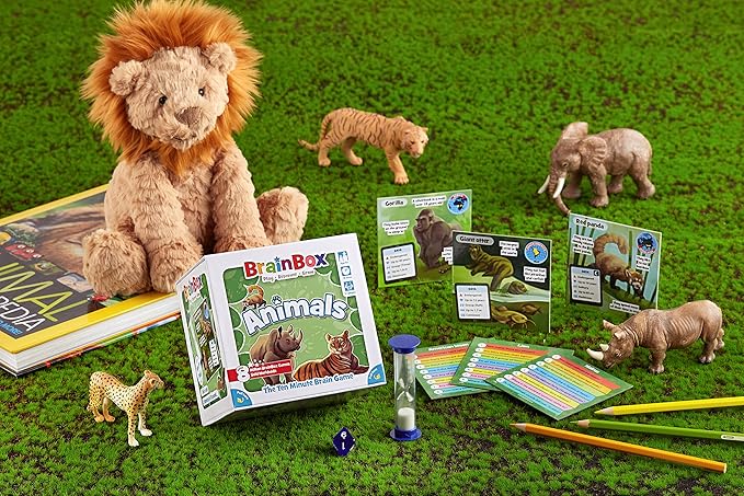 BrainBox Animals Card Game - Memory & Observation, 55 Detailed Scene Cards, Family-Friendly Trivia for Kids & Adults, Ages 8+, 1+ Players, 10 Min Playtime, Made by Green Board Games