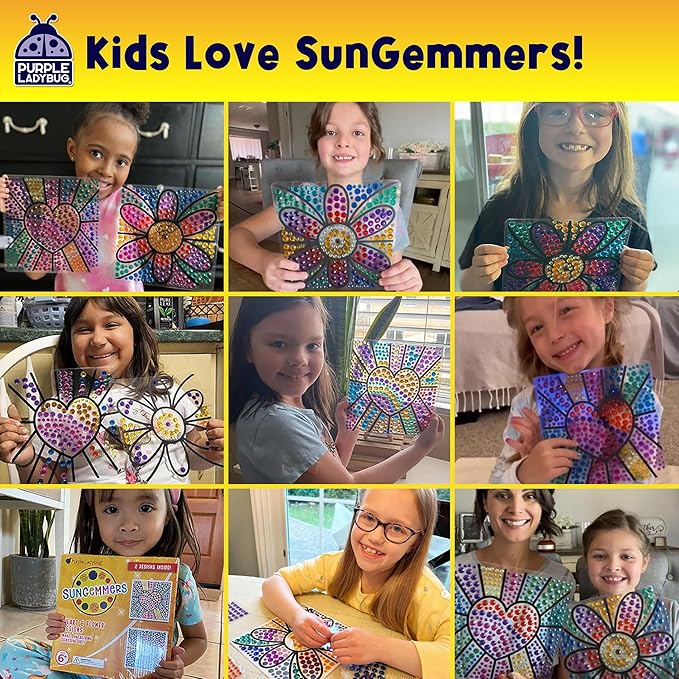 SunGemmers Window Gem Art Suncatcher Kits - Summer Crafts for Kids, Fun 5 Year Old Girl Birthday Gift, Fun Gifts for 8 Year Old Girls, Crafts for Kids Ages 4-10, Diamond Art Kit for Boys & Girls 6-12
