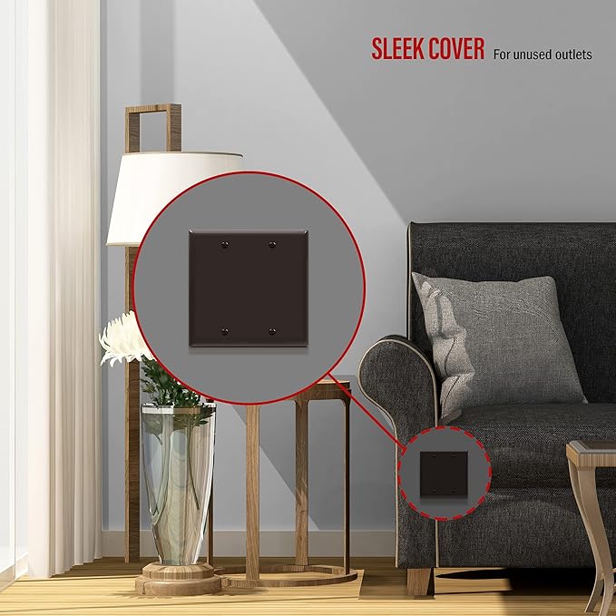 ENERLITES Double Blank Cover Wall Plate, Gloss Finish, Standard Size 2-Gang 4.50" x 4.57", Unbreakable Polycarbonate Thermoplastic, UL Listed, 8802-BR, Brown