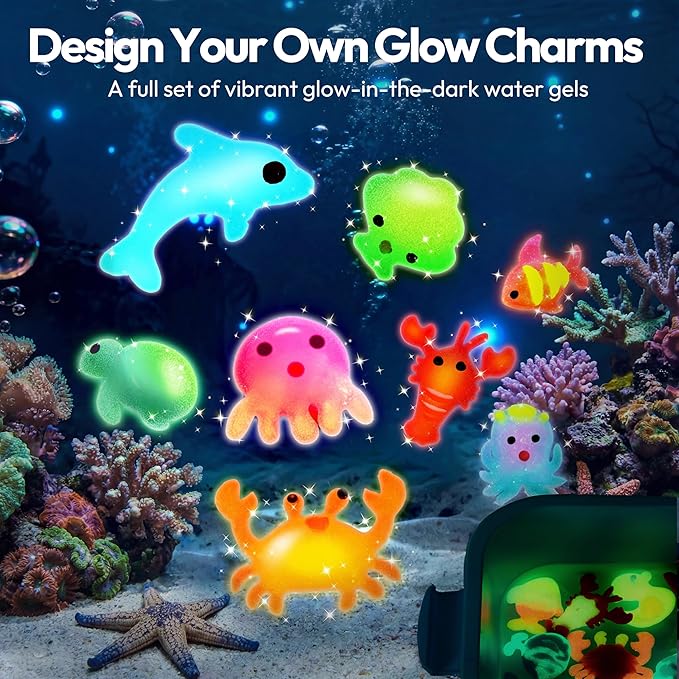 Klever Kits Glow-in-The-Dark Water Gel Kit, Magic Fairy Water Pets Toy Kit with 10 Gels(7 Glow-in-The-Dark Gels), 12 Molds, Preserving Bottle, DIY STEM Craft Kits, Arts and Crafts for Kids