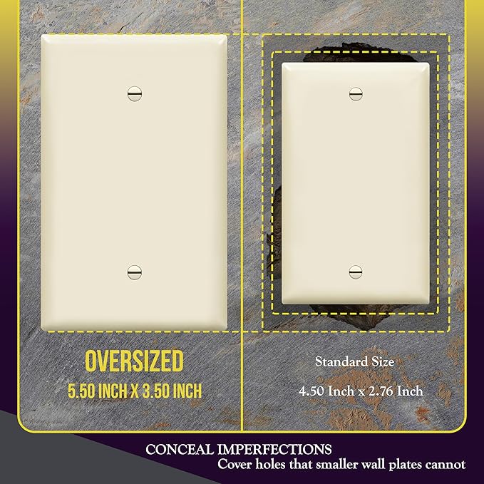 ENERLITES Blank Device Wall Plate, Jumbo Blank Cover, Gloss Finish, Oversized 1-Gang 5.5" x 3.5", Polycarbonate Thermoplastic, 8801O-LA, Light Almond