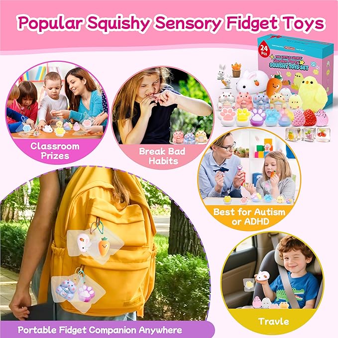 24Pack Taba Squishy Toys kit - Squishy Fidget Toys Party Favors for Kids 8-12-Kawaii Squishies Squeeze Toys for Girls 8-10,6 7 8 9 10 11 12 Year Old Girl Birthday Gifts Fidgets for Kids Classroom