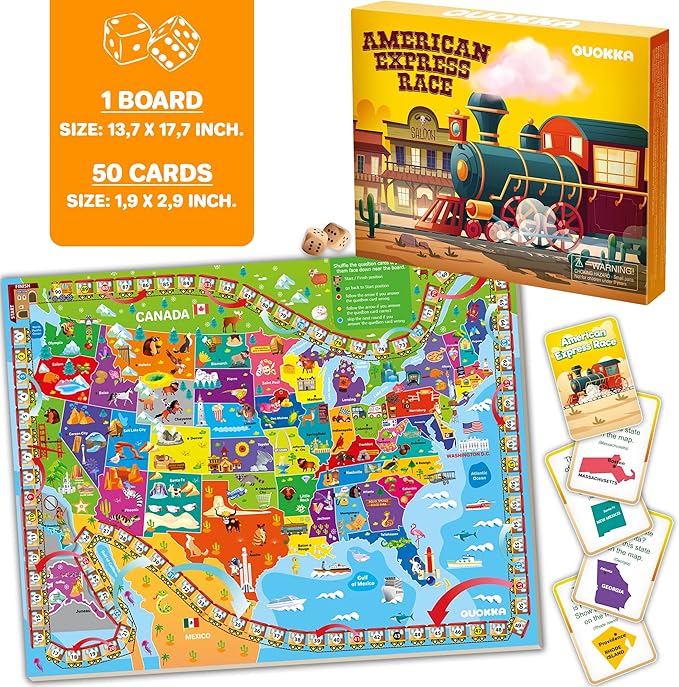 QUOKKA 3X Set Learning Board Games for Kids 8-12 - Educational Trivia Cards Ages 6-8 - Travel United States - World Map - Explore Outer Space - Gift for Children and Teens 4-8 - Jigsaw Puzzles