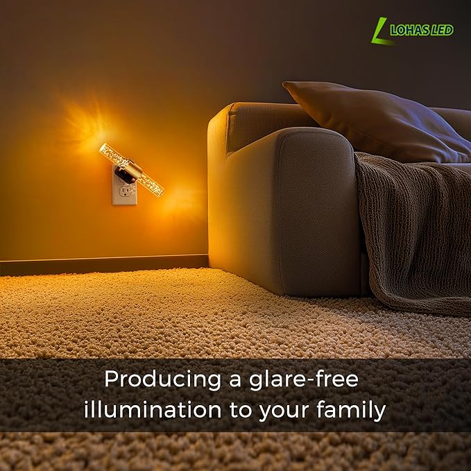 L LOHAS LED Amber Night Light, Bubble Acrylic Night Lights Plug into Wall, 180° Rotating Nightlights, Yellow Nightlights Dimmable, Light Sensor, Sleep Light for Kids Bedroom Bathroom Hallway, 2-Pack