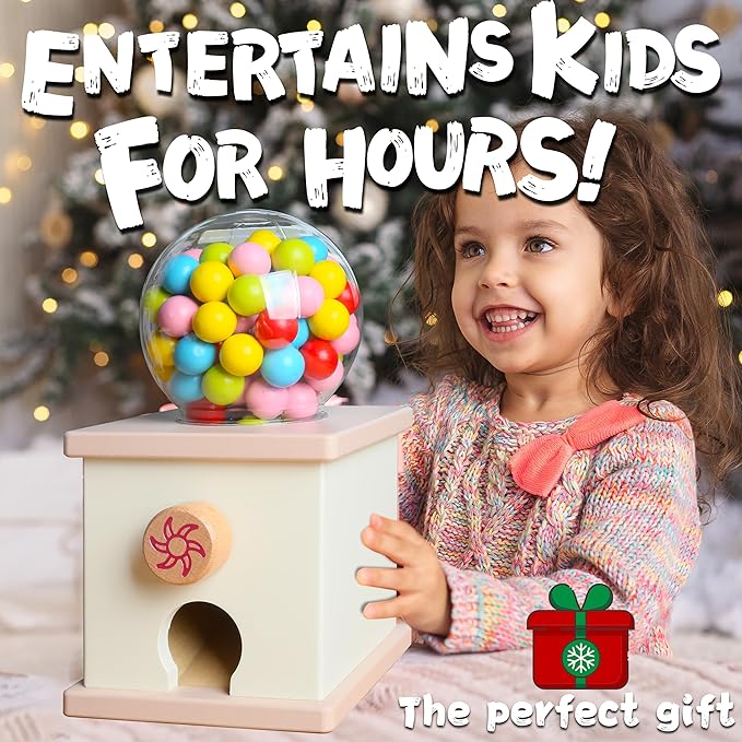 QimuMku 9.6" Wooden Gumball Machine Counting Montessori Toys for 3 4 5 Years Old Boys Girls, Toddler Preschool Learning Activities Toy for Kids Ages 4-8, Birthday Gifts Sensory Toys