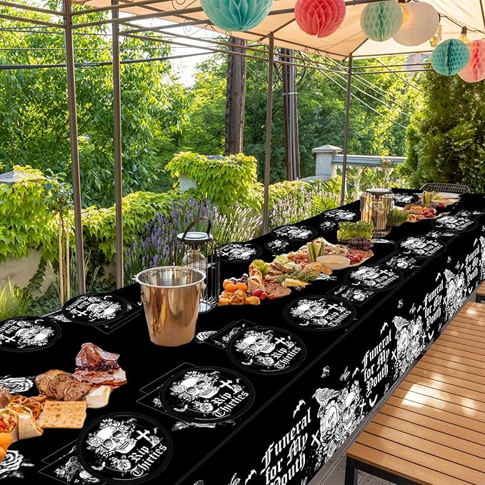 Rip 30s Birthday Party Supplies Serves 24 Death To My 30s Party Decorations Paper Plates Napkins Disposable Black 40th Birthday Tablecloth Set Tableware Kit for My Youth Funeral Party