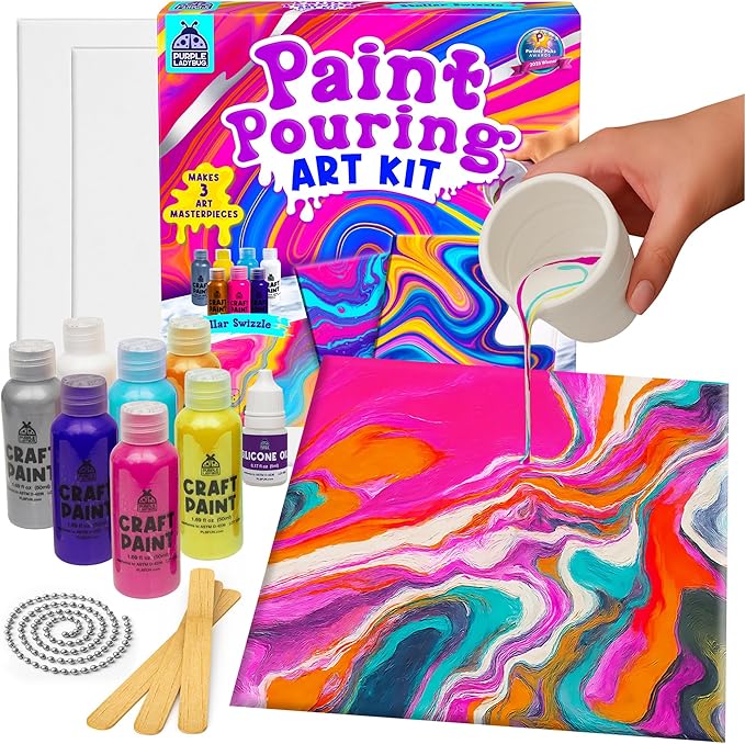 Paint Pouring Art Kids Painting Kit - Art and Crafts for Kids Ages 8-12, Gifts for 6 7 8 9 10 11 12 Year Old Boys & Crafts for Girls 8-12, Birthday Gifts for Girls, Tween & Teen Girl (Stellar Swizzle)