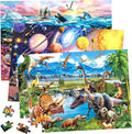 BenBen Puzzles for Kids Ages 4-6, 3 Pack 100 Pieces Large Puzzles for Toddlers 3-5 (Dinosaurs, Outer Space, Ocean Life), Learning & Educational Games for Kids 6-8, 19.75” x 13.75”