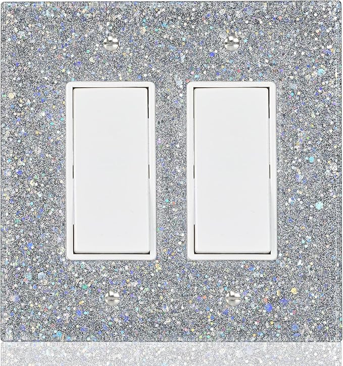 2-Gang Light Switch Cover Plate - Shiny Deep Silver Mirror Finish,5.1"x5.1",Sparkling Design for Outlet or Double Rocker Switch