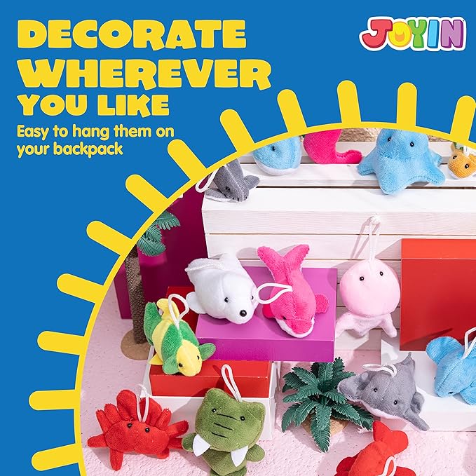 JOYIN 24 Pcs Mini Sea Animal Plush Toys (24 Units 3" Each), Stuffed Sea Animal Bulk for Kids Birthday Party Favors, Pinata Fillers, Goodie Bag Fillers, School Prizes,Carnival Party Supplies