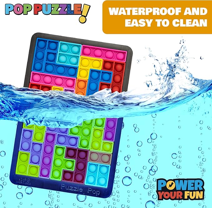 Power Your Fun Pop Puzzle Popper Fidget Game - 27pc Jigsaw Puzzle Game Pop Push It Bubble Sensory Fidget Toys for Learning, Stress Relief Silicone Push It Popper Board for Kids and Adults (Black)