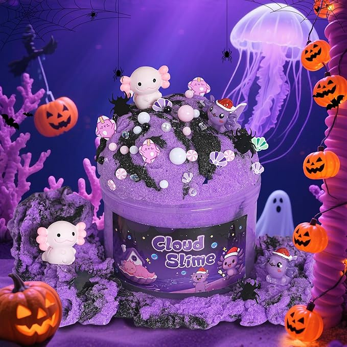 Axolotl Cloud Slime Kit 2 Pack - 14oz Non-Sticky DIY Slime for Kids, Includes Cute Axolotl Charms & Add-Ins, Glitter, ASMR Sensory Toys, Slime Party Favors for Girls Boys