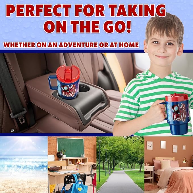 Get Trend Marvel Spiderman Kids Water Bottle with Straw 16.9 oz BPA Free Plastic Cup with Lid Handle Reusable Tumbler for School Gifts for Kids (Blue Spidey)