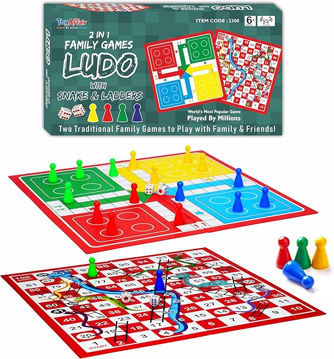 Ankit Toys & Games Ludo & Snakes and Ladders Board Game Set Classic 2in1 Family Fun for Kids and Adults (Standard Edition)