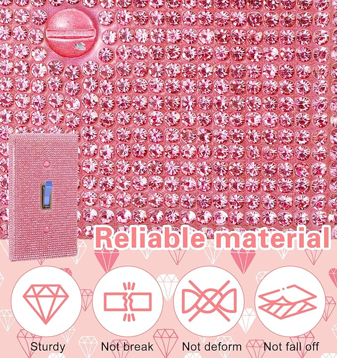 Pink Light Switch Cover, Pink Glitter Switch Cover Plate Decorative Cute Outlet Covers with Rhinestones, Funky Bling Princess Style Outlet & Room Wall Decor (Fits Single Switch)