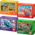 QUOKKA Puzzles for Kids Ages 4-6 - 4 x 60 Puzzles for Toddlers 5-8 - Educational Search & Find Toy for 8-10 yo for Learning Forest Polar, USA National Park Animals & City Life
